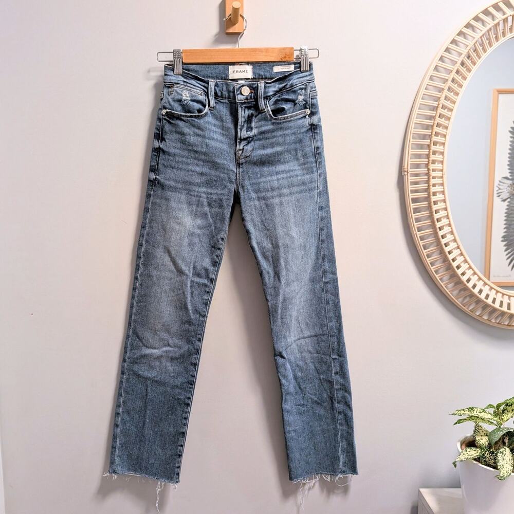 FRAME Le High Raw Hem Ankle Straight Leg Jeans In Westway Grind Size 24 NWOT